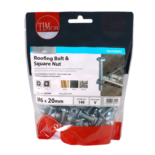 Timco 6 x 20 Roofing Bolt & Hex Nut 140s