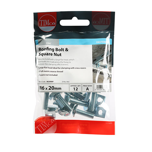 Timco 6 x 20 Roofing Bolt & Hex Nut 12s