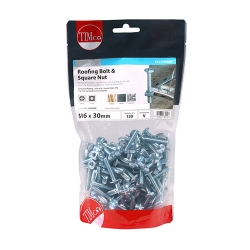 Timco 6 x 30 Roofing Bolt & Hex Nut 120s