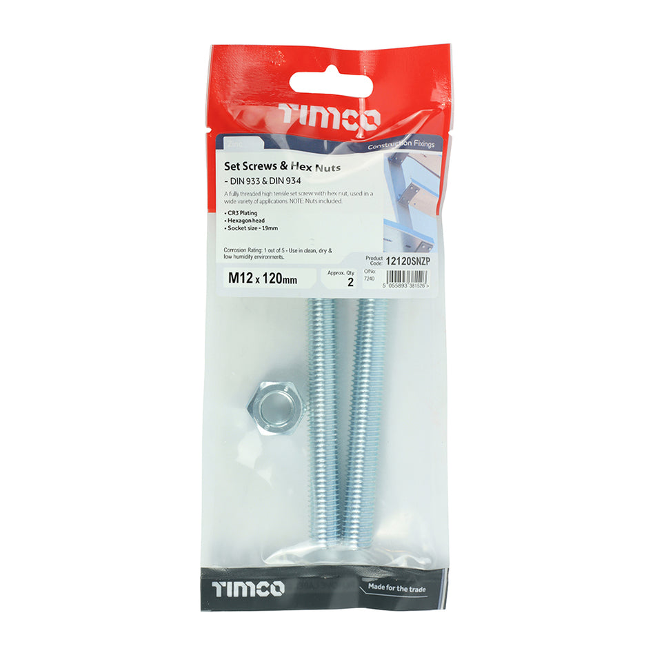 Timco M12 x 120  Hex Bolt & Hex Nut 2s