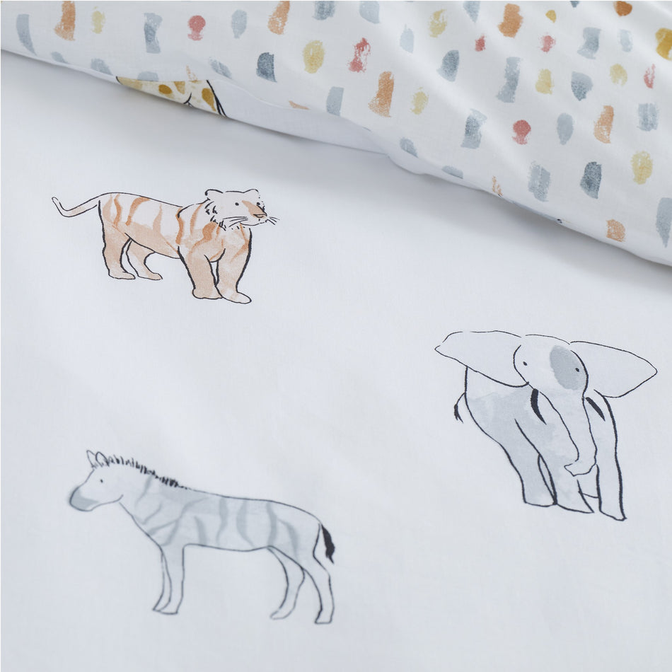 Bianca Zoo Animals Cotton Duvet Cover Set with Pillowcase White