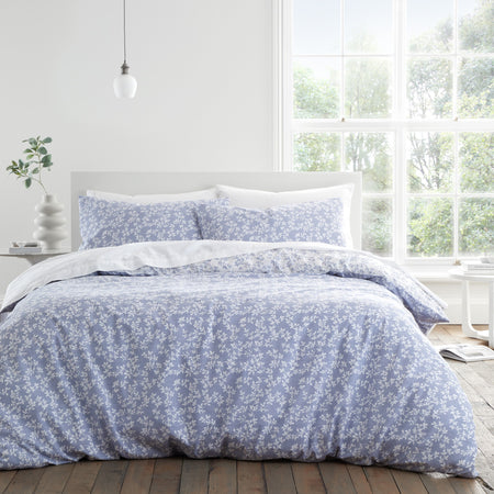 Bianca Shadow Leaves 200 Thread Count Cotton Single Duvet Cover Set with Pillowcase French Blue