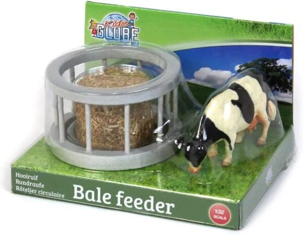 Kid's Globe 1:32 Feeder Ring with Round Bale & Cow