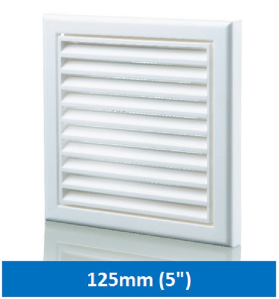 5" 125mm Wall Louver Vent Fixed Flyscreen White