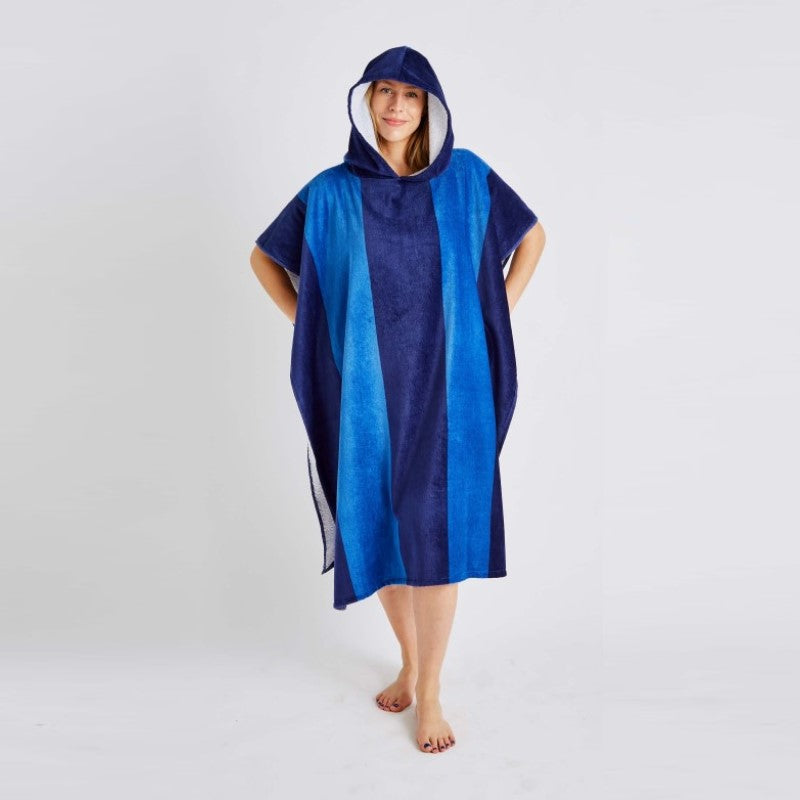 Catherine Lansfield Stripe Hooded Towel Poncho 92x108cm Blue