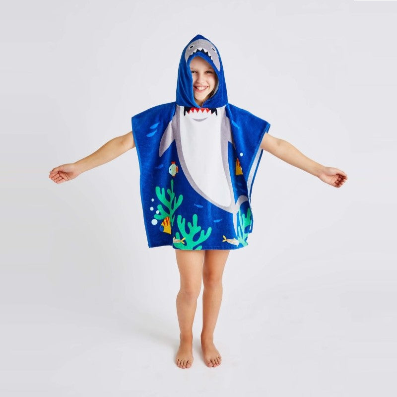 Catherine Lansfield Kids Shark Hooded Towel Poncho 60x120cm Blue