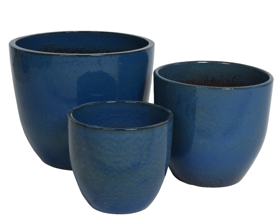 Matteo Planter Glazed Terracotta Set 3 Dark Blue