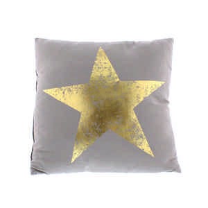 45cm Grey Linen Cushion With Gold Foil Star Print