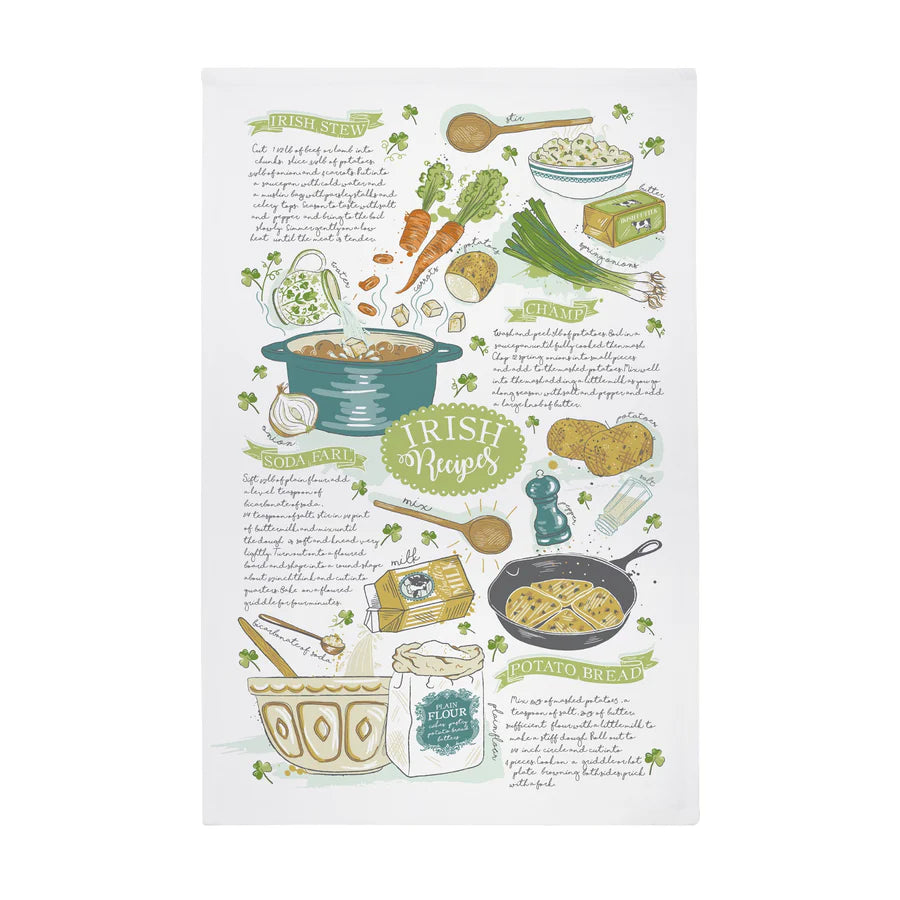 Irish Recipes Green Cotton Tea Towel