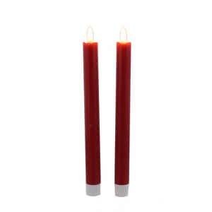 Set of 2 x 24cm Battery Operated  Flickering Red Taper Candles