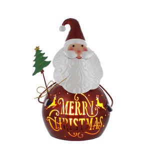 32cm Battery Operated  Lit Metal Santa Lantern