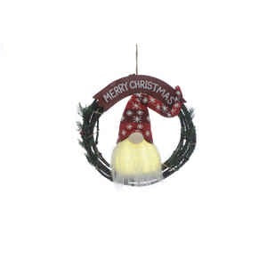 33cm Battery Operated Rattan Wreath With Light Up Beard Gonk