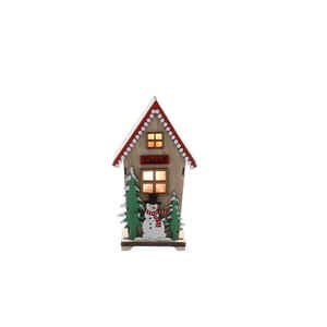 15cm Battery Operated Lit Wooden Chalet With Tree