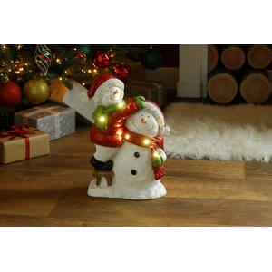 38cm Battery Operated Lit Porcelain Two Snowmen