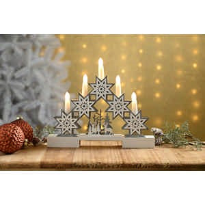30cm Battery Operated Lit Star And Reindeer Candle Bridge