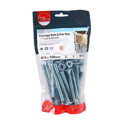 Timco M10 x 100 Cup Bolt & Hex Nut