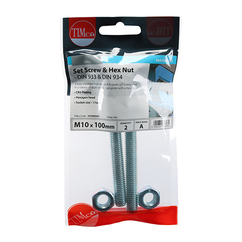 Timco M10 x 100 Hex Bolt & Hex Nut 2s