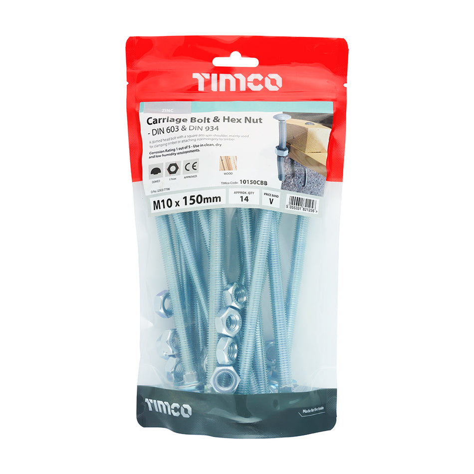 Timco M10 x 150 Cup Bolt & Hex Nut