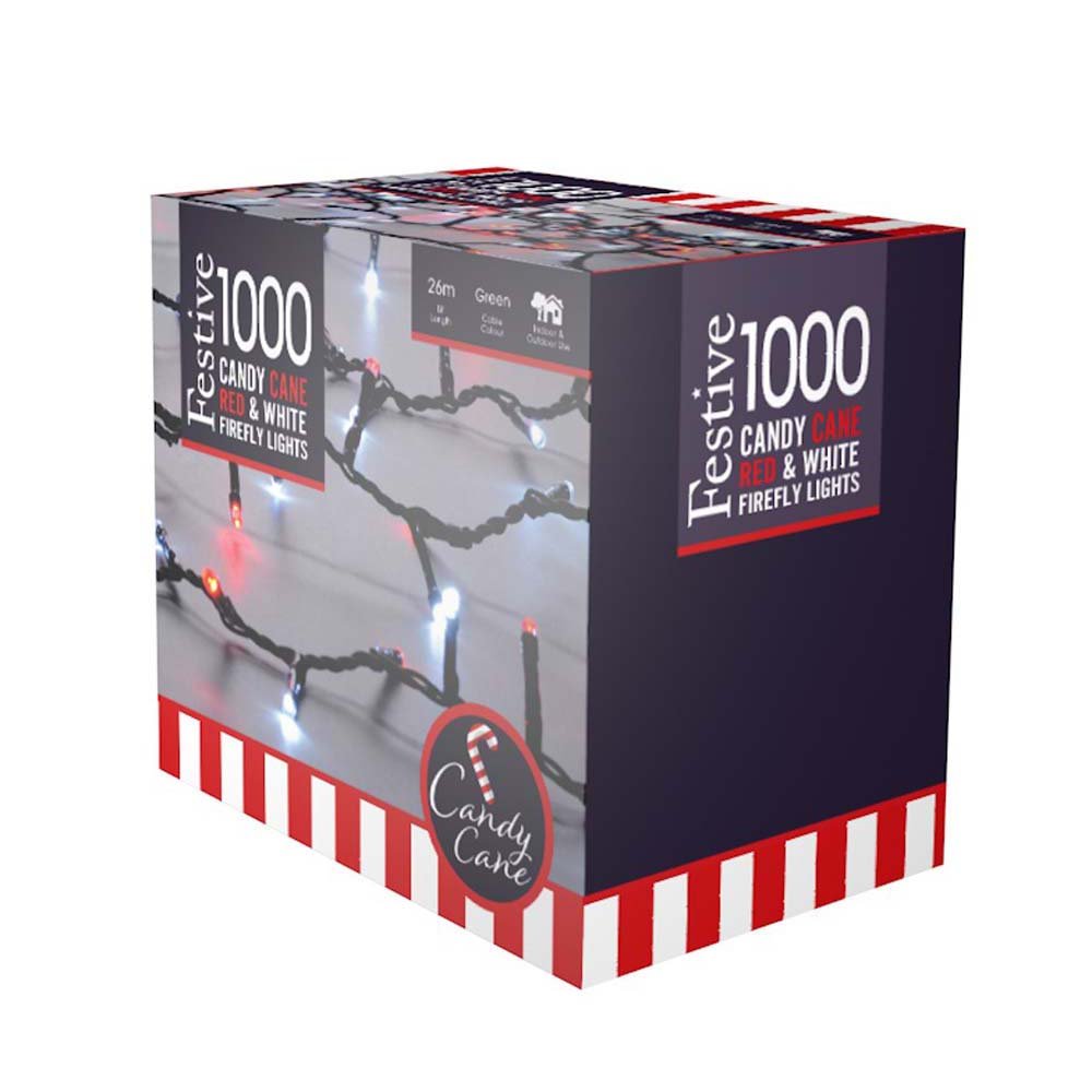 1000 Firefly Lights Candy Cane