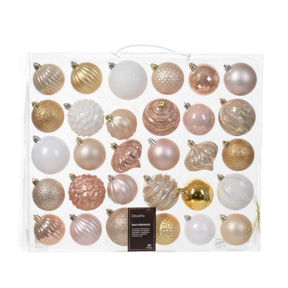30 Mix Shatterproof Baubles 7cm Pink / Gold Glitter Mix | 19212