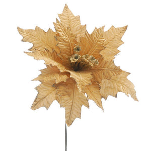 Poinsetta Stem Champagne Gold With Glitter Stem  | 19280
