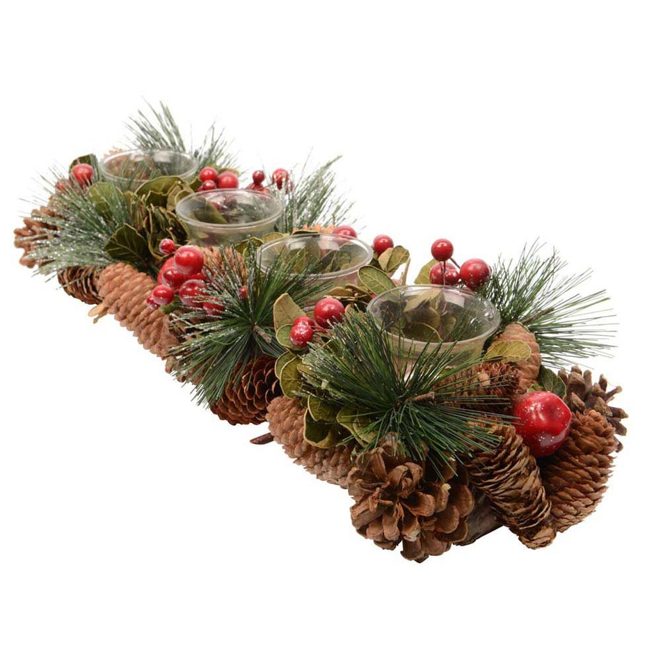 4 Tealight Holder in Pine and Berry Decoration