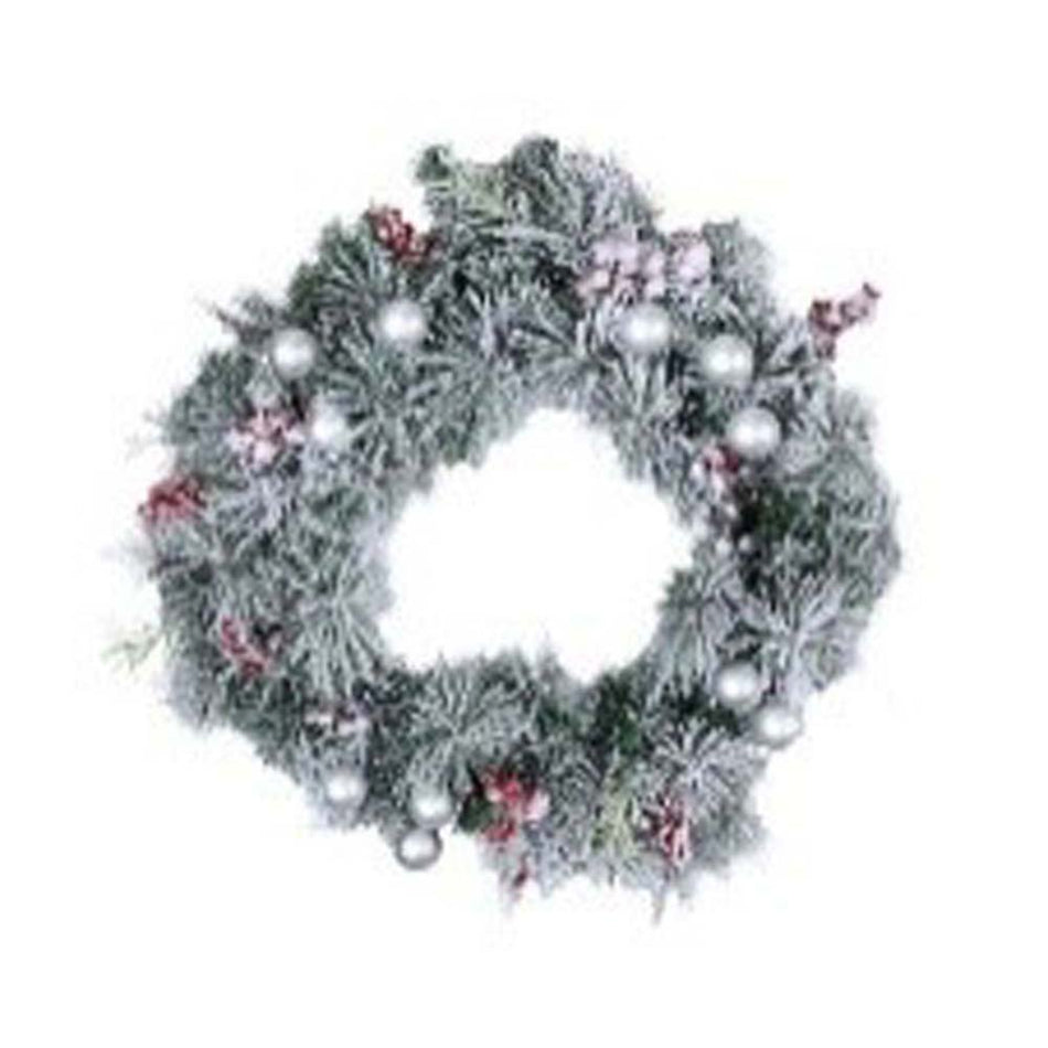 60cm Frosted Wreath with Baubles and 30 LEDs