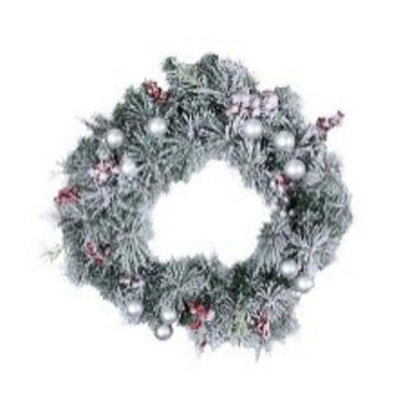 60cm Frosted Wreath with Baubles and 30 LEDs | 19432