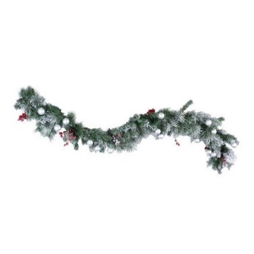 180cm Frosted Garland with Baubles and 30 LEDs | 19434