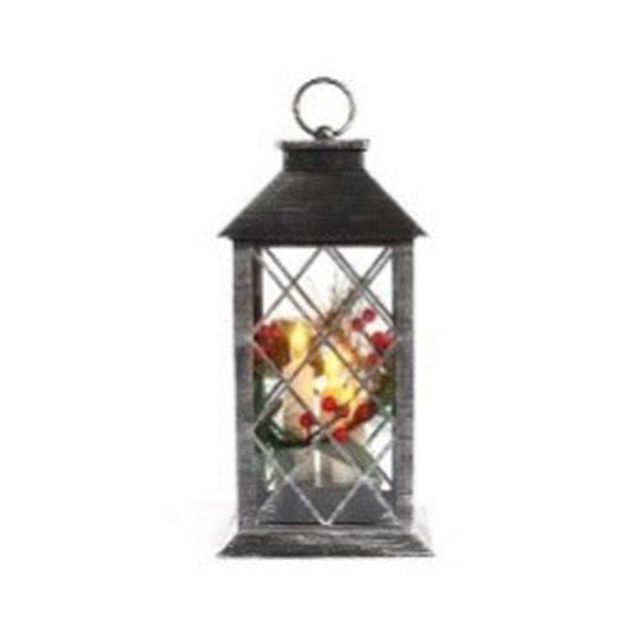lantern with 3 Candles Battery Operated LED Brushed Black | 19484