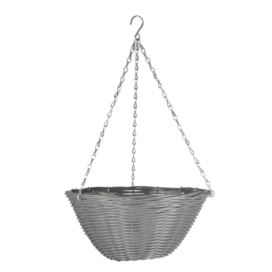 14" Slate Faux Rattan Hanging Basket