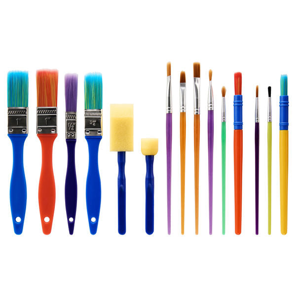 World of Colour Pkt.15 Colourful Paint Brushes & Sponges Set