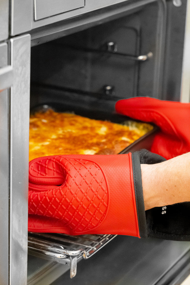 Seamless Silicone Double Oven Glove Red