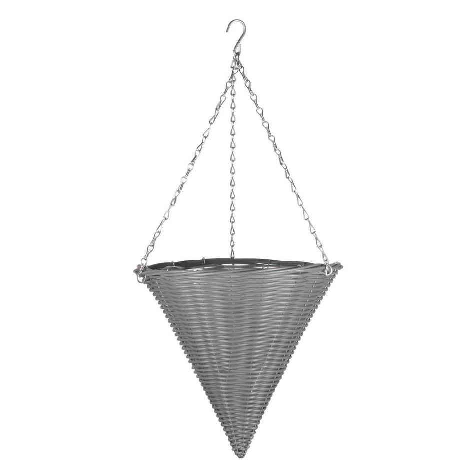 14" Slate Faux Rattan Hanging Cone