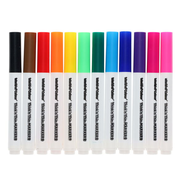 World of Colour Pack 12 Washable Thick n Thin Markers