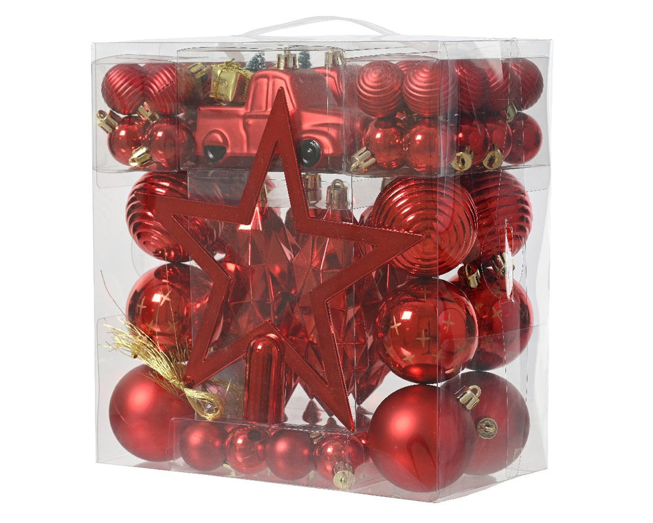 Luxury Mixed Box Tree Baubles Red