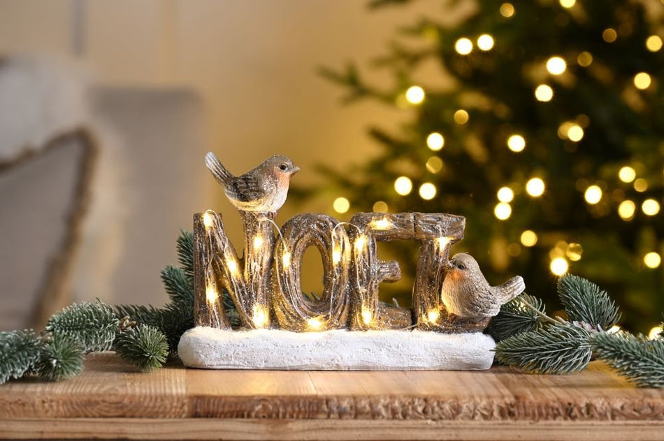 Robins Perched 23cm Battery Operated Lit