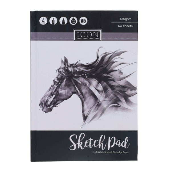 Icon A5 135gsm Hardcover Sketch Book 64 Sheet - Black