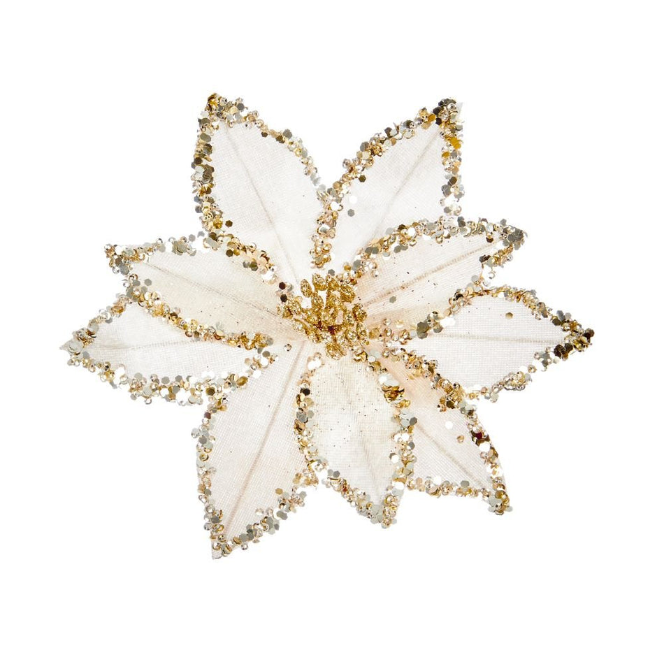 Champagne Gold Beaded Poinsettia Clip on 20cm