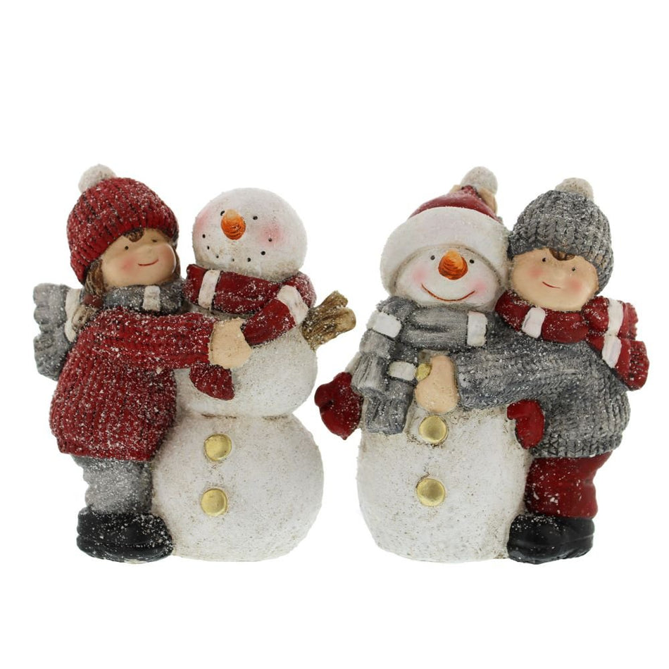 Girl/Boy Hugging Snowman 16cm