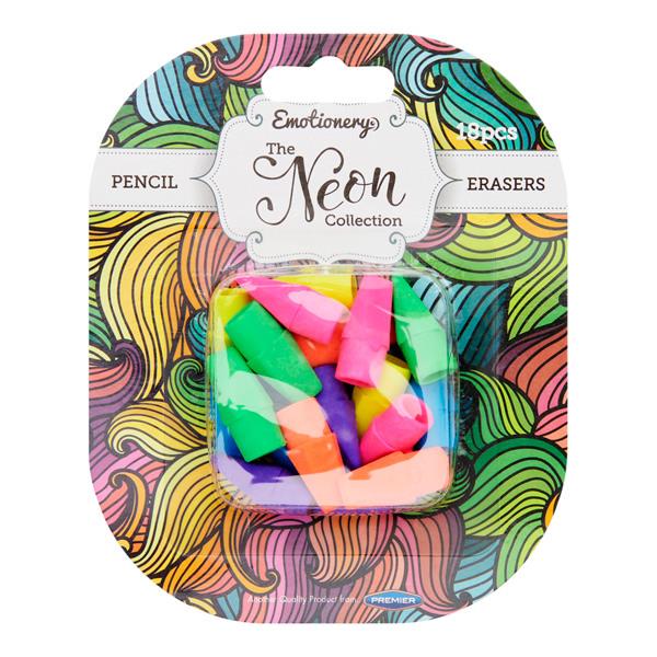 Emotionery Pkt.18 Pencil Top Erasers - Neon Collection