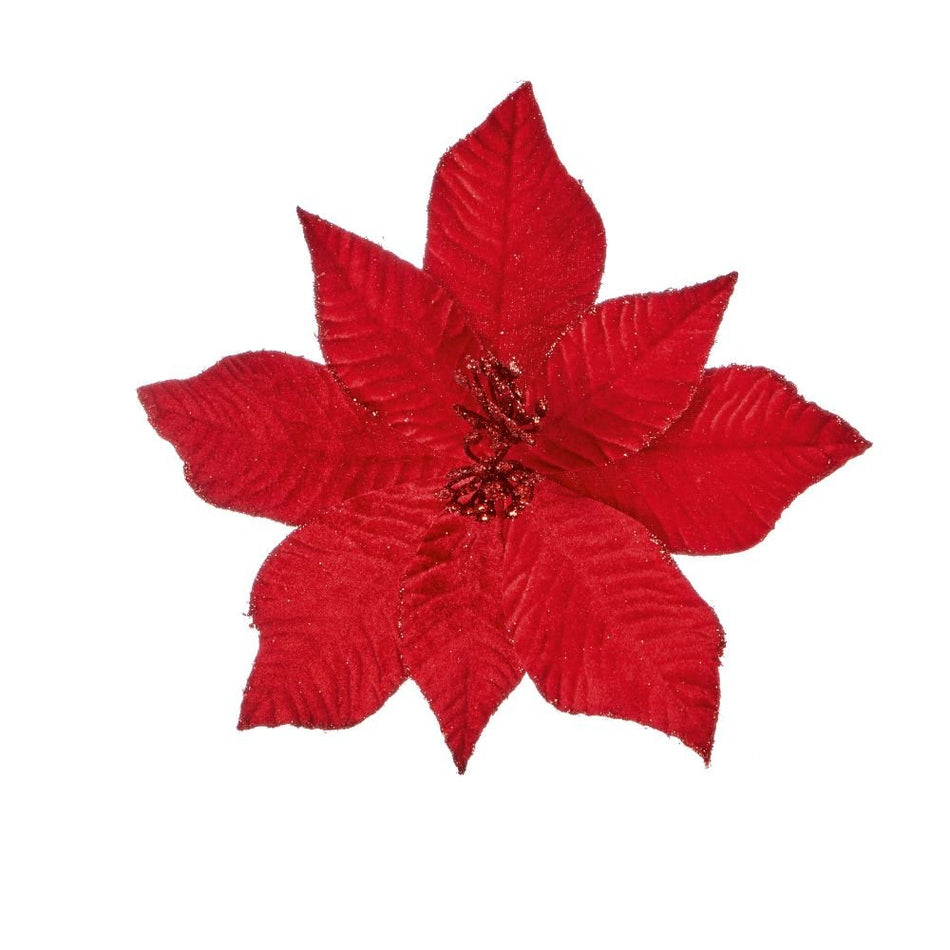Red Velvet Poinsettia Flower Clip on 25cm