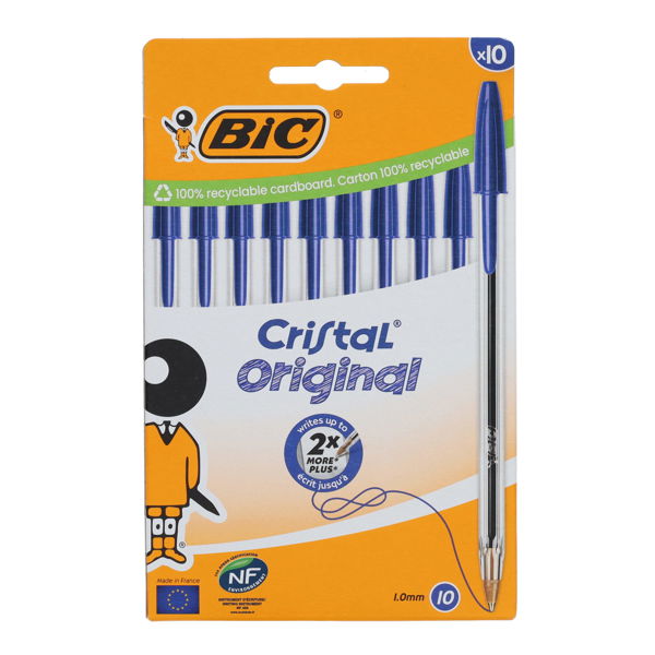 Pkt.10 Bic Cristal Ballpoint Pen - Blue
