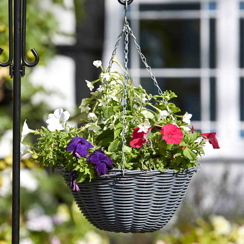 14" Slate Faux Rattan Hanging Basket