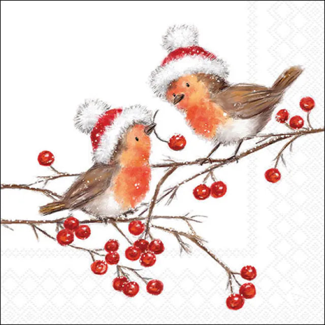 Christmas Robins White Napkin 20 Pack 33x33cm