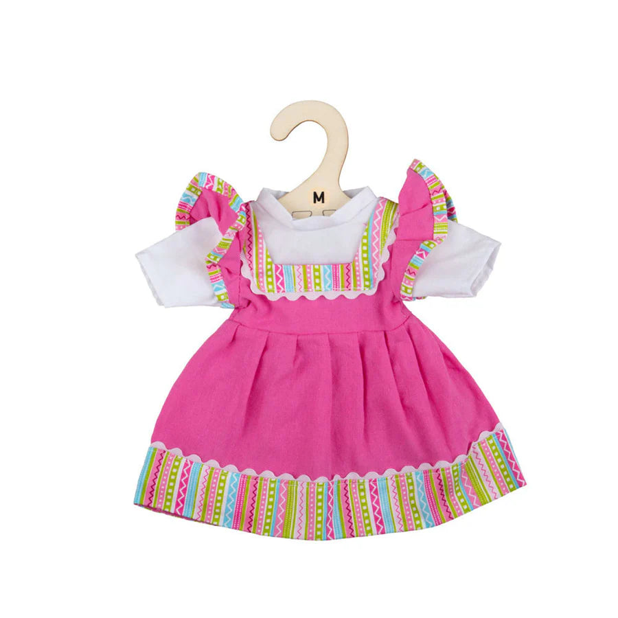 Pink Dress with Striped Trim for Medium Doll