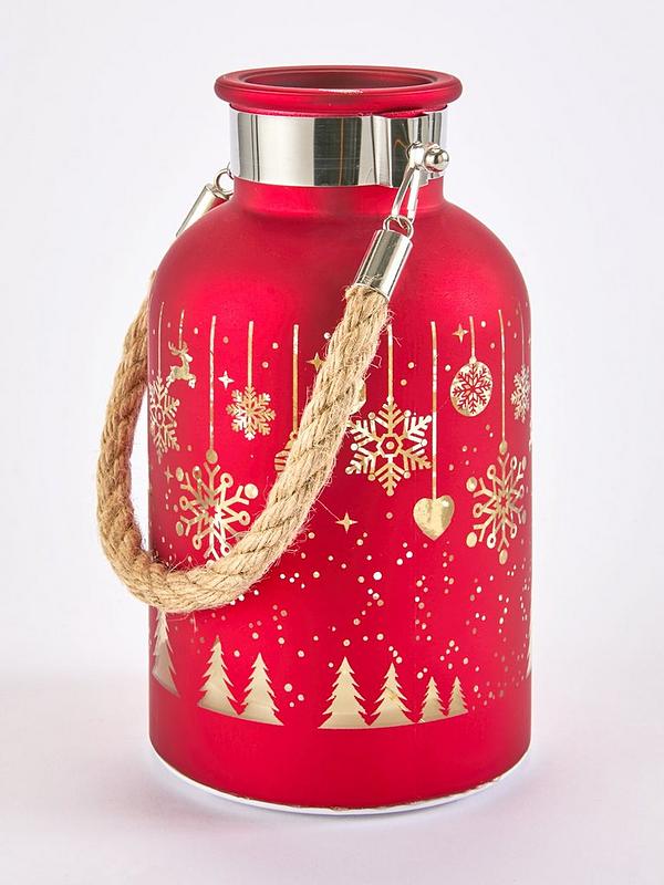 19cm Lit Glass Snowflakes Jar Battery Operated