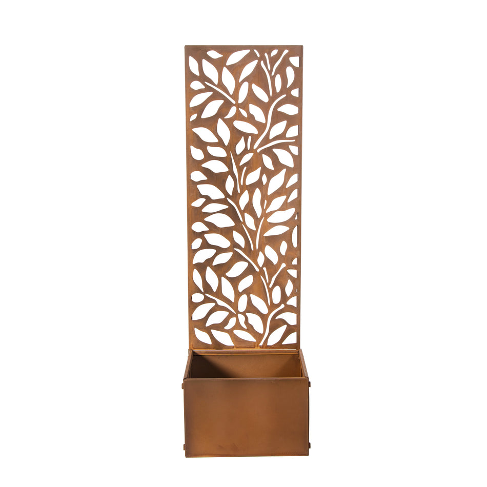 Planter with Screen 1m Leaves Design Patina