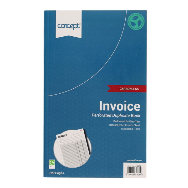 Concept 100pg 8''X 5'' Carbonless Invoice Duplicate Book 100 Pages