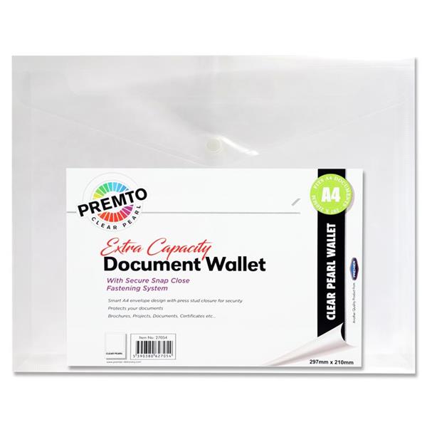 Premto A4 Extra Capacity Button Document Wallet
